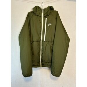 Nike Therma-Fit Winter/Fall Fleece Lined Coat Size M Green w White Zipper #1421